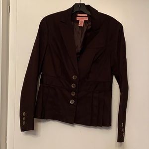 Stretch button down black blazer with pleats.